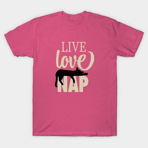 Live Love Nap Sleepy Black Cat - Lazy Day Kitty Lover T-Shirt by cottoncanvas